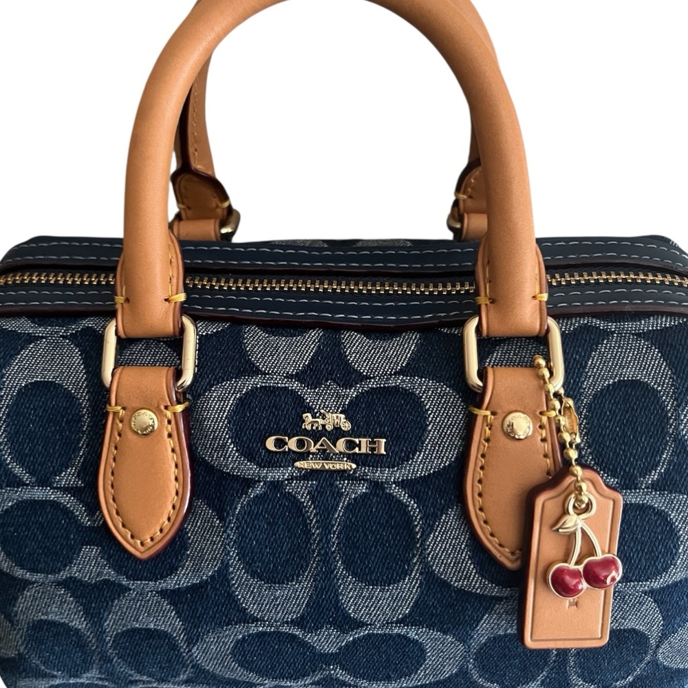 Coach Mini Rowan in Dark Denim with Cherry Charm - Picture 2 of 14
